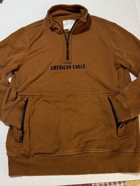 American Eagle Men's Caramel Brown Half-Zip Pullover Hoodie Size M TALL 115